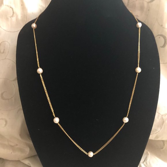 14K Yellow Gold 33" Double Strung Pearl Necklace